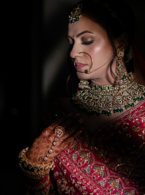 Bride captured in emotional candid close-up during wedding photoshoot